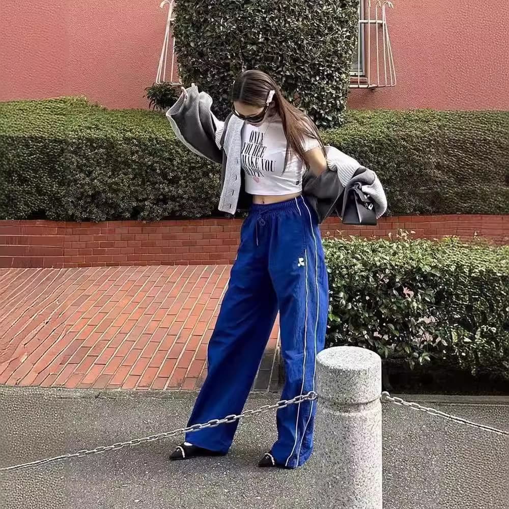 Korean Straight-Leg Cargo Pants Double-Stripe Casual Sports Pants Nylon Quick-Dry Long Pants