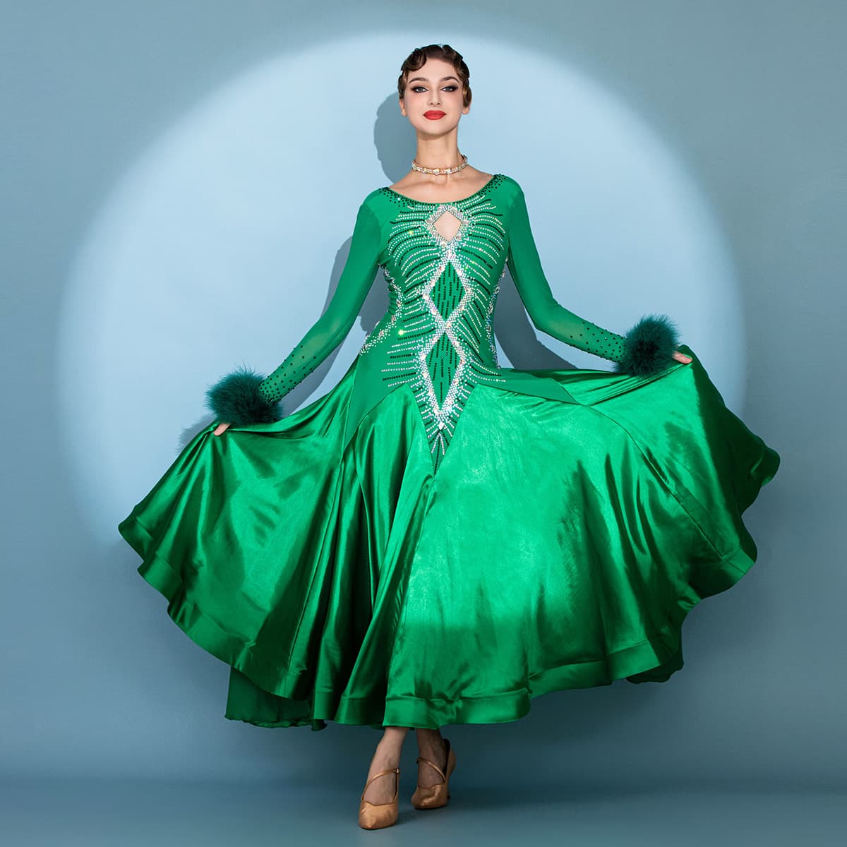 Estate of Este! Yilin Feier High-End Custom Modern Dance Dress S7118 Ostrich Feather Satin Skirt Ballroom Dance