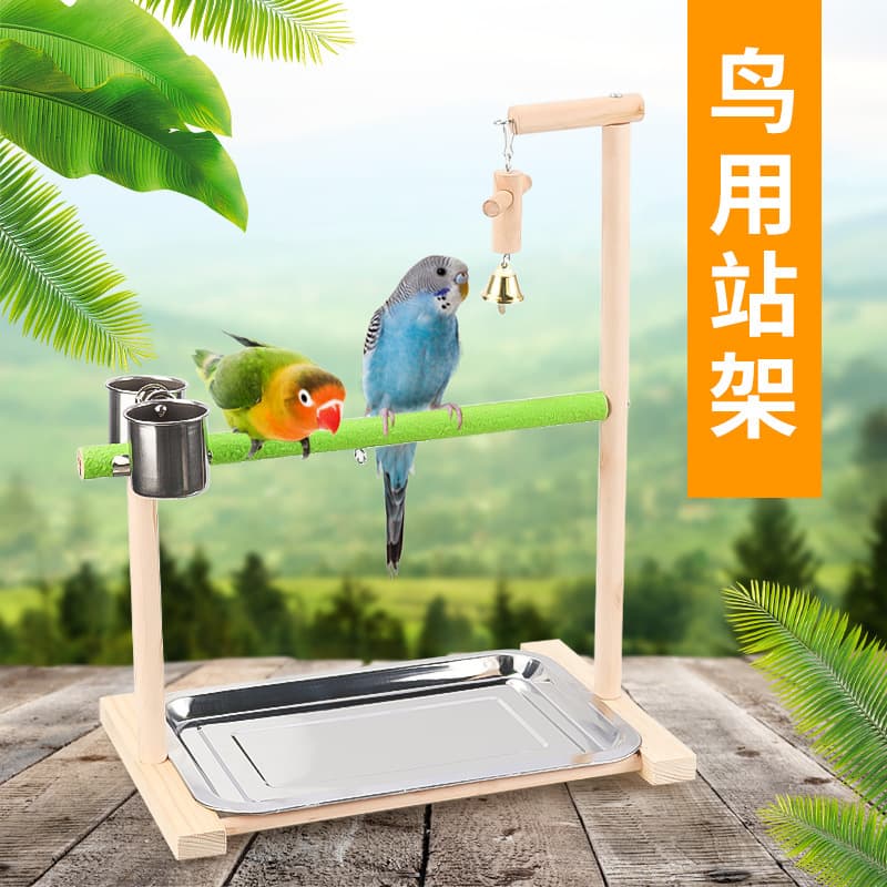 Cockatiel, Peony, Monk, Myna, Sun Conure Parrot Desktop Training Floor-Standing Wooden Medium and Small Bird Perch Stand with Foot Tether