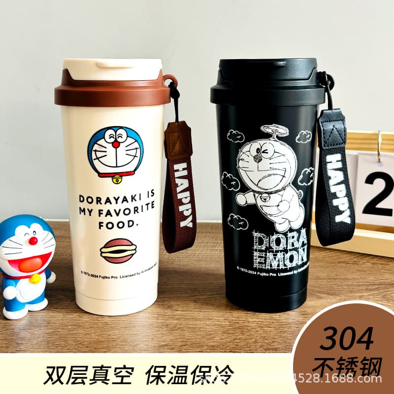【Official Doraemon】New Trendy Large Capacity Insulated Mug, High-End Coffee Cup, Universal Car Cup