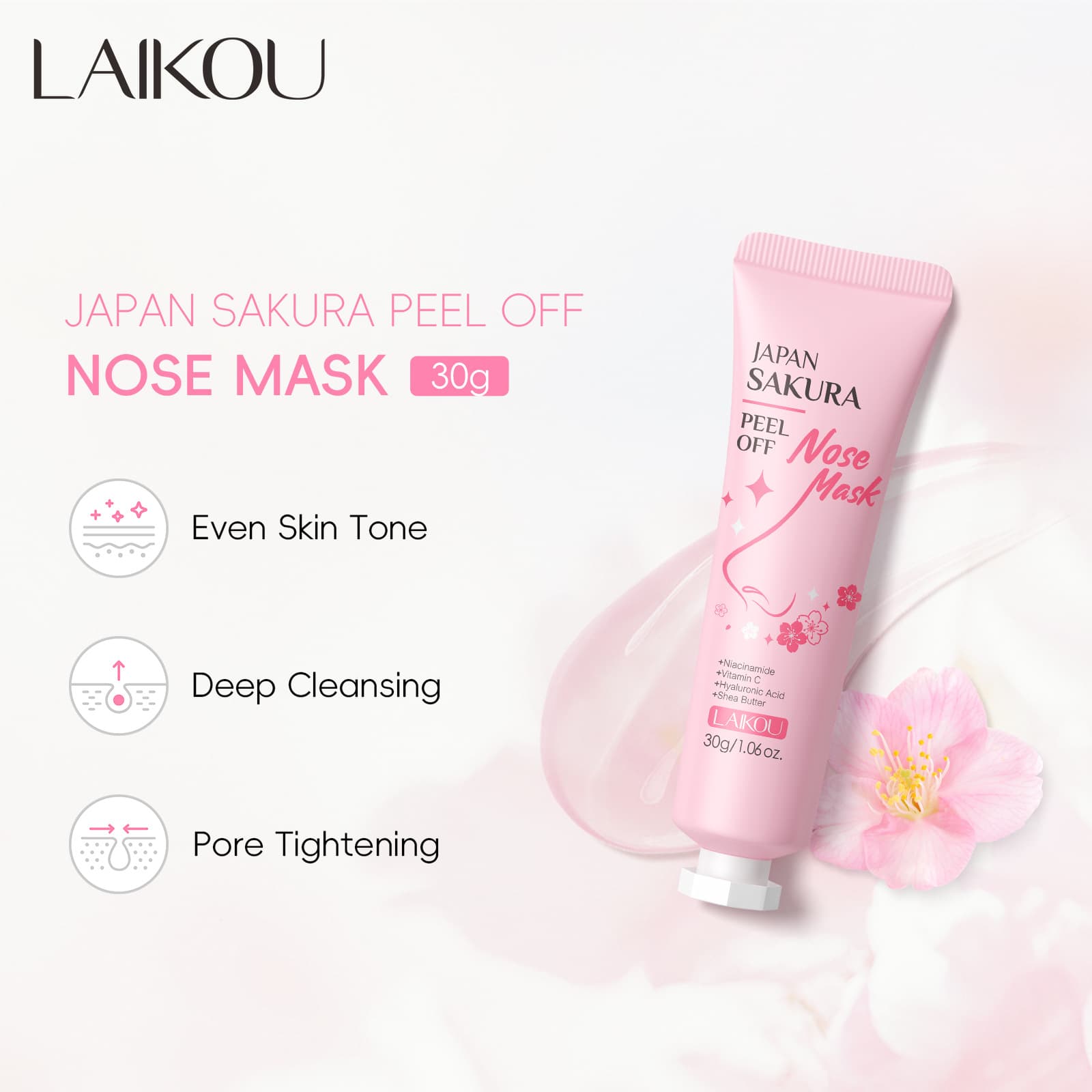 LAIKOU Cherry Blossom Tearable Nose Pore Strips 30g Hydrating Moisturizing Cleaning Wholesale Cosmetic for Universal Skin Type