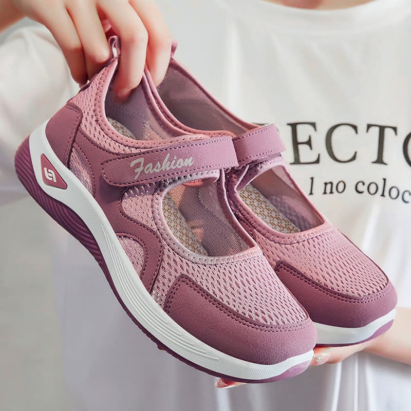 Women's New Hook-and-Loop Casual Shoes Cross-border TEMU Drop Shipping Hollow Mesh Walking Shoes Breathable Comfortable Flats