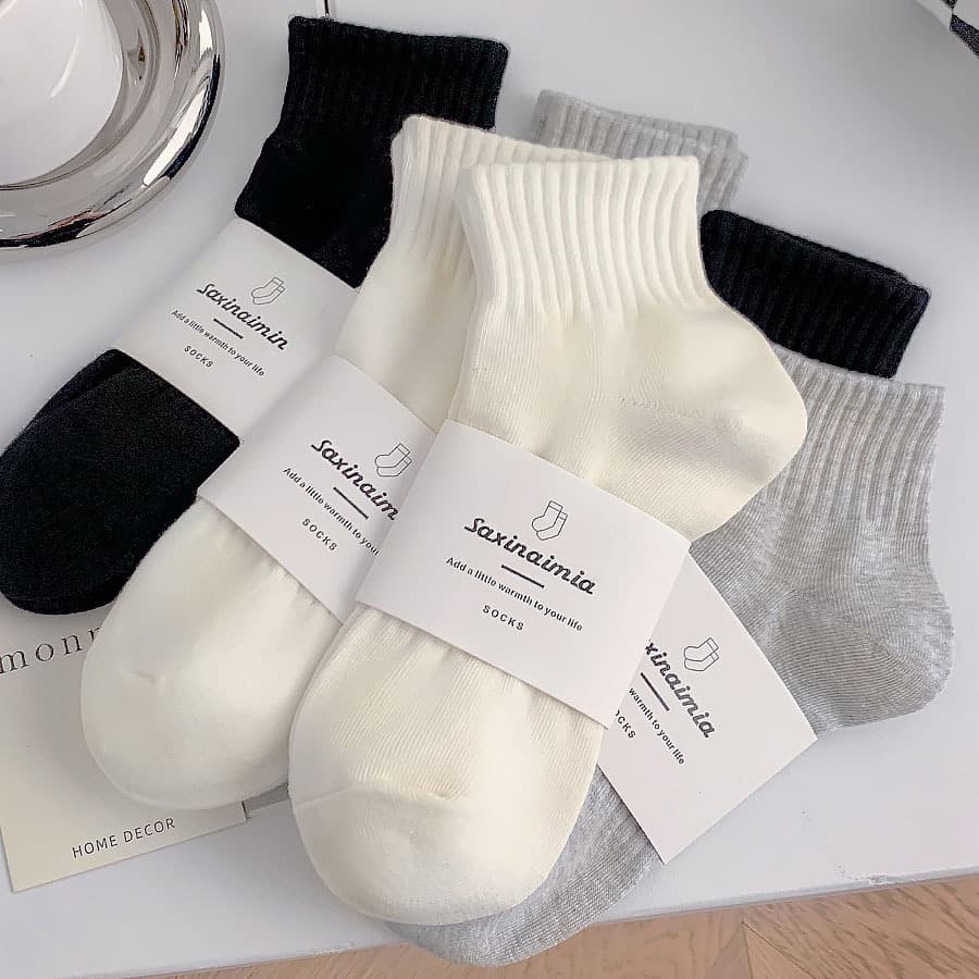 White Cotton Sports Socks Women's Short Socks Solid Color Spring Autumn Mid-Calf Socks Black Autumn Winter Ankle Socks