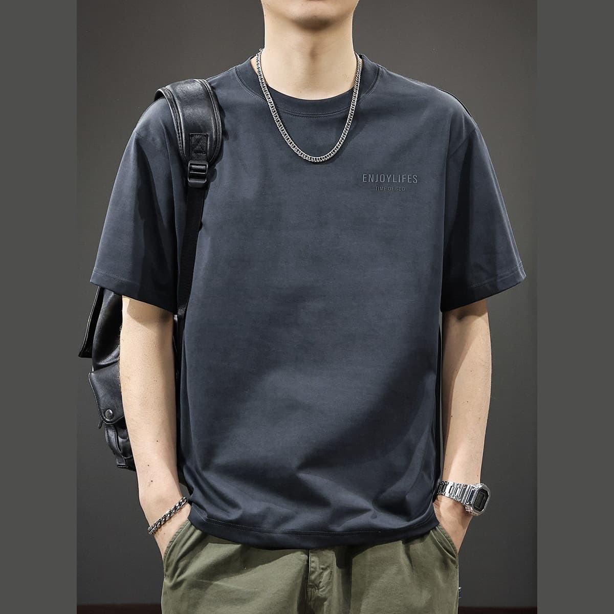 Casual Round Neck Solid Color Short Sleeve T-Shirt for Men 2026 Summer New Trendy Men's Top Loose Thin Half Sleeve T-Shirt