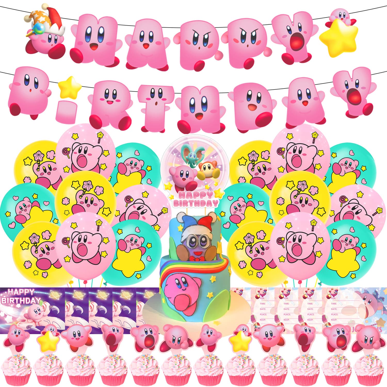 Kirby Party Decoration Supplies Kirby Cake Balloon Set Children's Birthday Party
