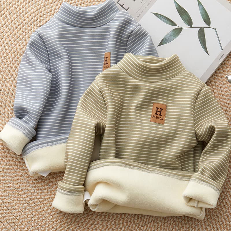 Kids Fleece-Lined Base Layer Top New Style Half Polo/Turtle Neck Warm Autumn/Winter Baby Top Boys Girls Long Sleeve T-Shirt