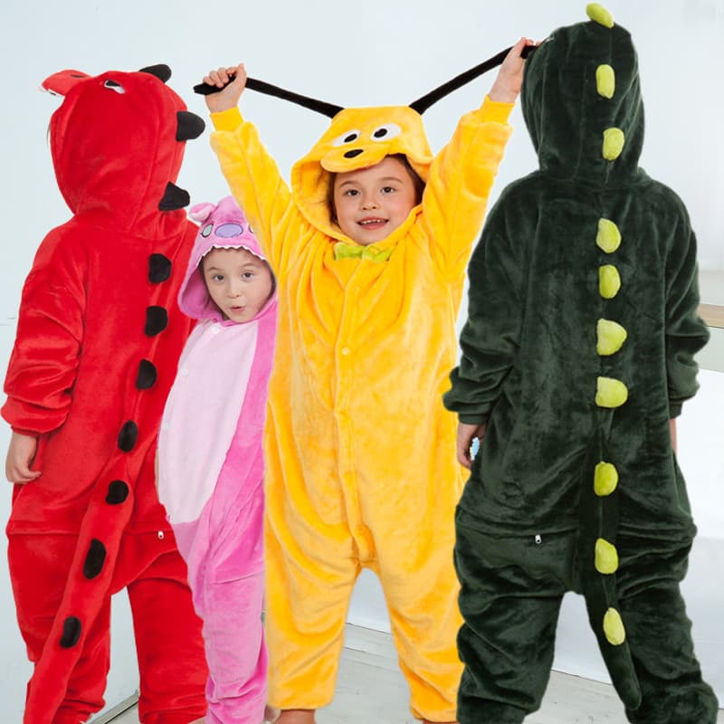 Autumn/Winter Cartoon Romper Pajamas Family Matching Pikachu Dinosaur Flannel Performance Casual Homewear Drop Shipping Wholesale