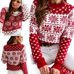 Fall/Winter New Wish Amazon European American Women's Sweater, Christmas Snowflake Long Sleeve Base Layer Knit Sweater
