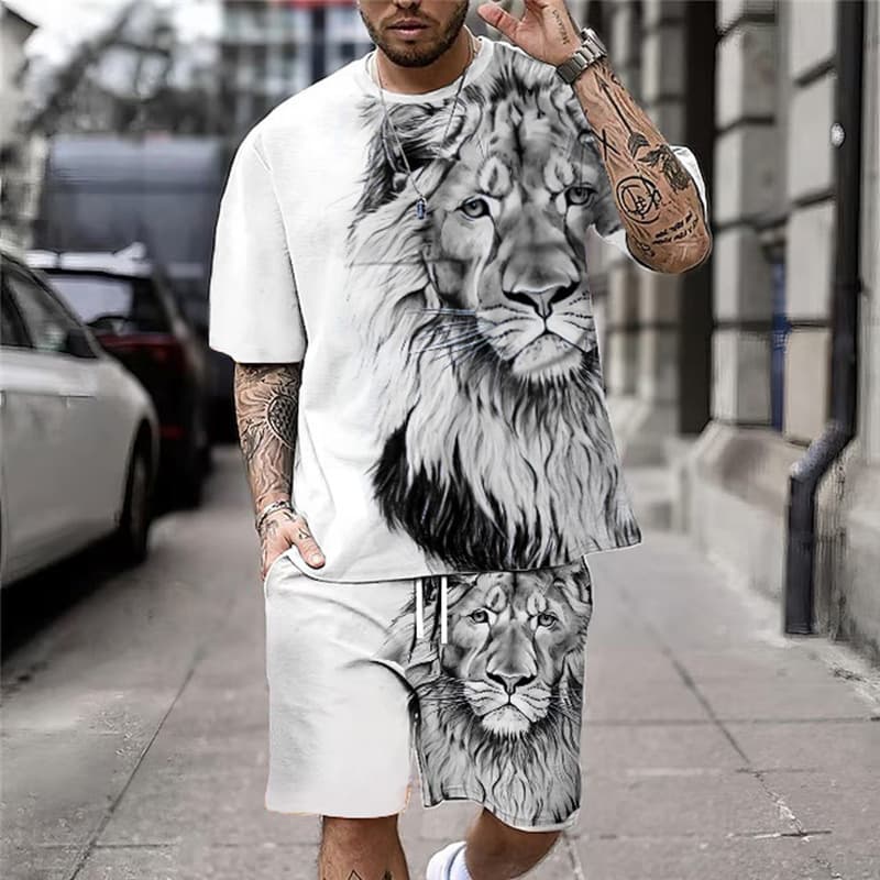 Support dropshipping for cross-border new fashion 3D printed men's sportswear summer short-sleeved shorts suit