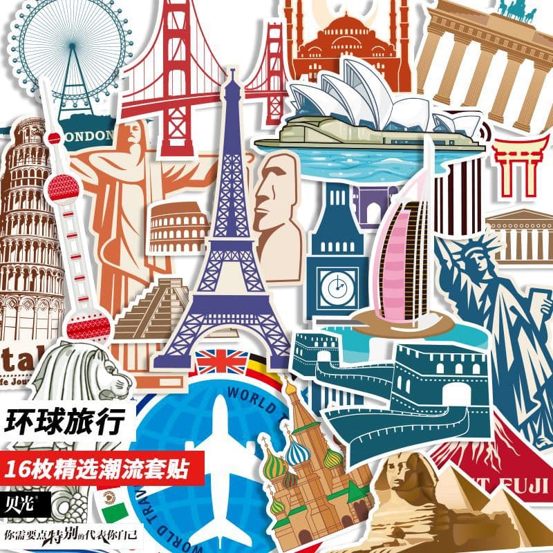Retro City Travel Stickers for Suitcases, Notebooks, Skateboards, Guitars - Waterproof