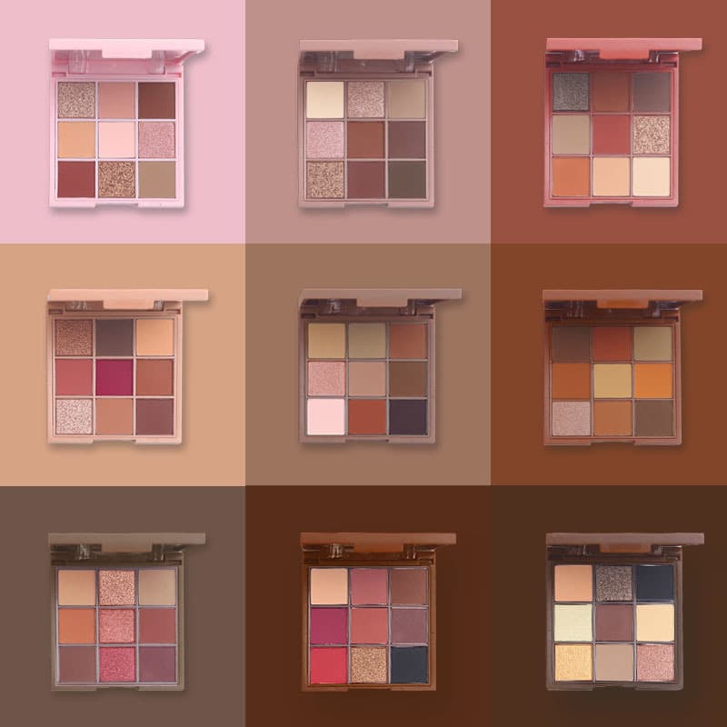 Foreign trade spot skin-toned series plastic box nine-color eyeshadow palette, small batch printing logo, color selection.