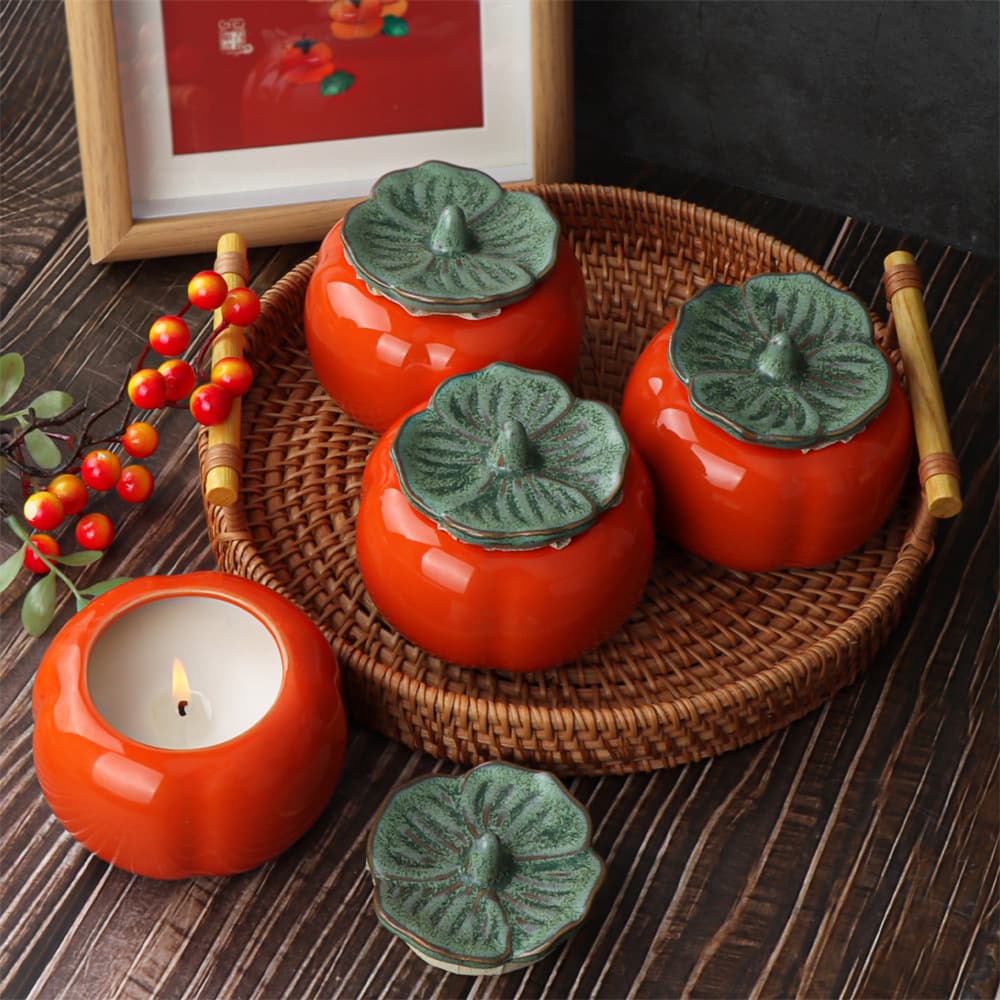 Creative Ceramic Persimmon Everything Goes Well Persimmon Aromatherapy Candle Gift Box Corporate Persimmon Plant Shape Wedding Candy Wedding Souvenir