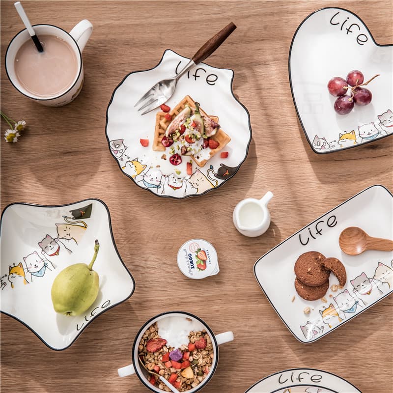 Cute Cat Tableware Nordic Ceramic Bowl Set Household Ceramic Bowls and Plates Japanese Style Cartoon Tableware Set Cute Rice Bowl Large Soup Bowl