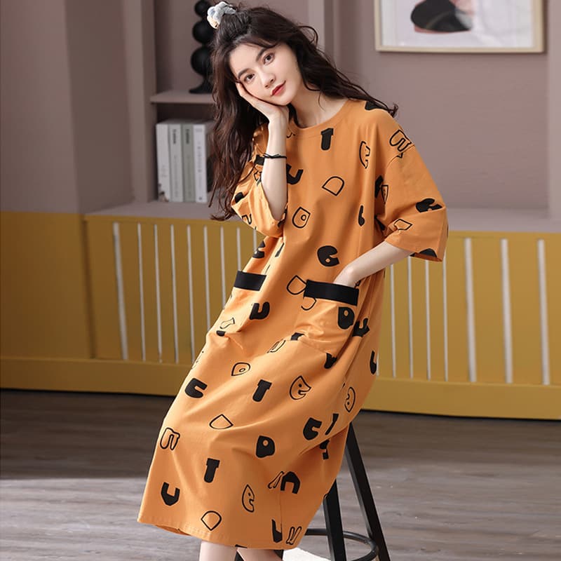 2025 New Maternity Nightgown for Women, Summer Loose Plus Size Sleepwear, Short Sleeve Thin Home Clothes