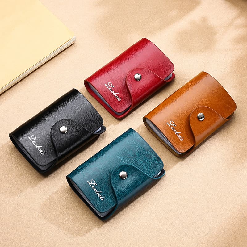 Card Holder Export Cross-border New Men's Women's Cowhide Waxed Genuine Leather Card Case Anti-demagnetization Bank Card Holder Business Card Organizer
