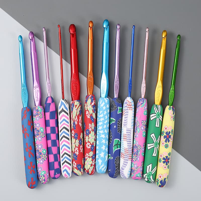Cross-border new product colorful soft clay crochet handmade DIY accessories wool crochet hook floral print pattern crochet set