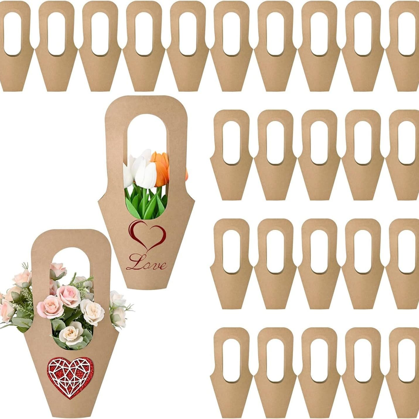 Cross-border 30 kraft paper portable bouquet bags conical floral packaging bags wedding holiday flower gift storage bags