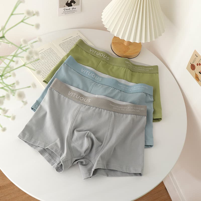 Breathable Cotton Boxer Briefs for Men, Trendy Letter Print, Youth Four-Corner Shorts