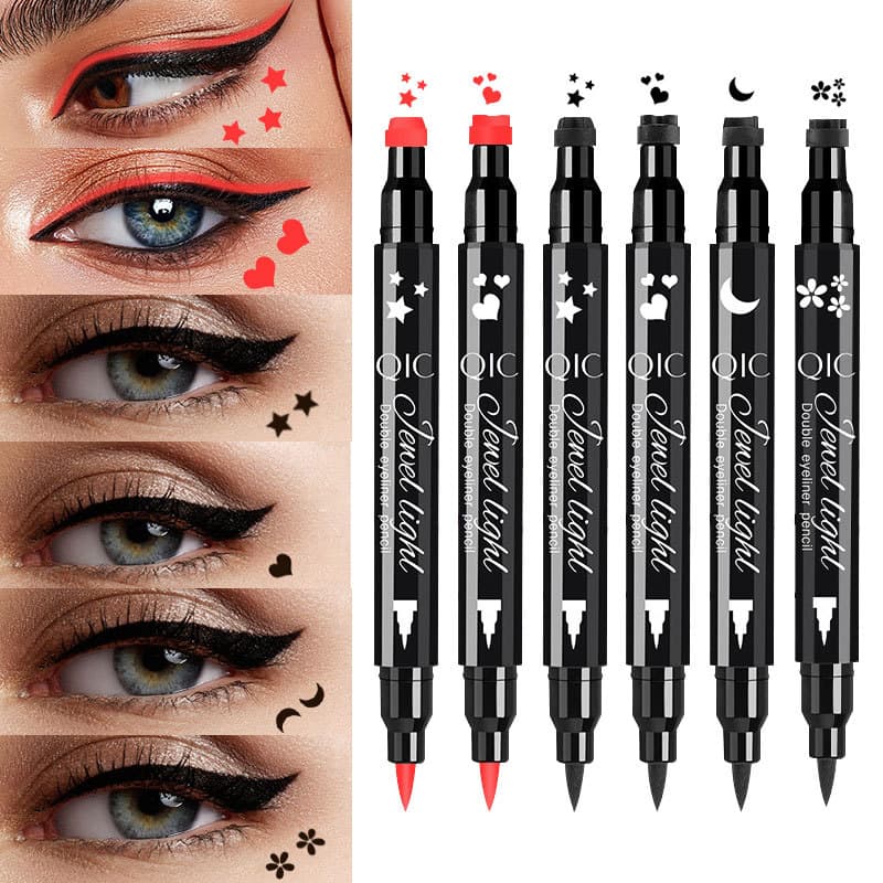 QIC Ultra-Fine Eyeliner Waterproof Oil-Proof Non-Smudge Dual-End Eyeliner Red Cross-Border Color Stamp Eyeliner
