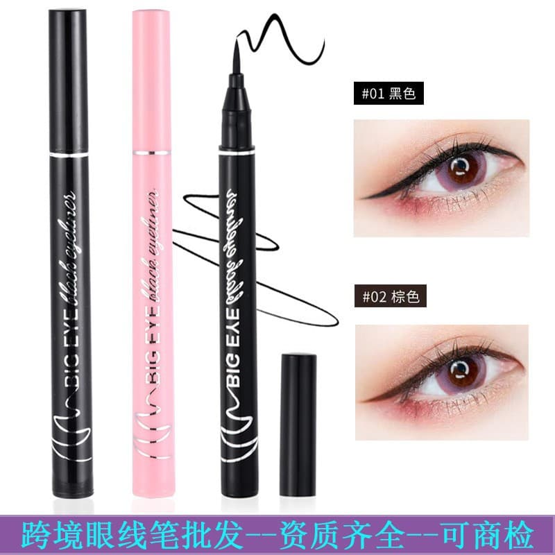 Southeast Asia Cross-border Foreign Trade Eyeliner Pen + Waterproof Long-lasting Smudge-proof Quick-Dry Sponge Tip Cool Black Eyeliner Wholesale