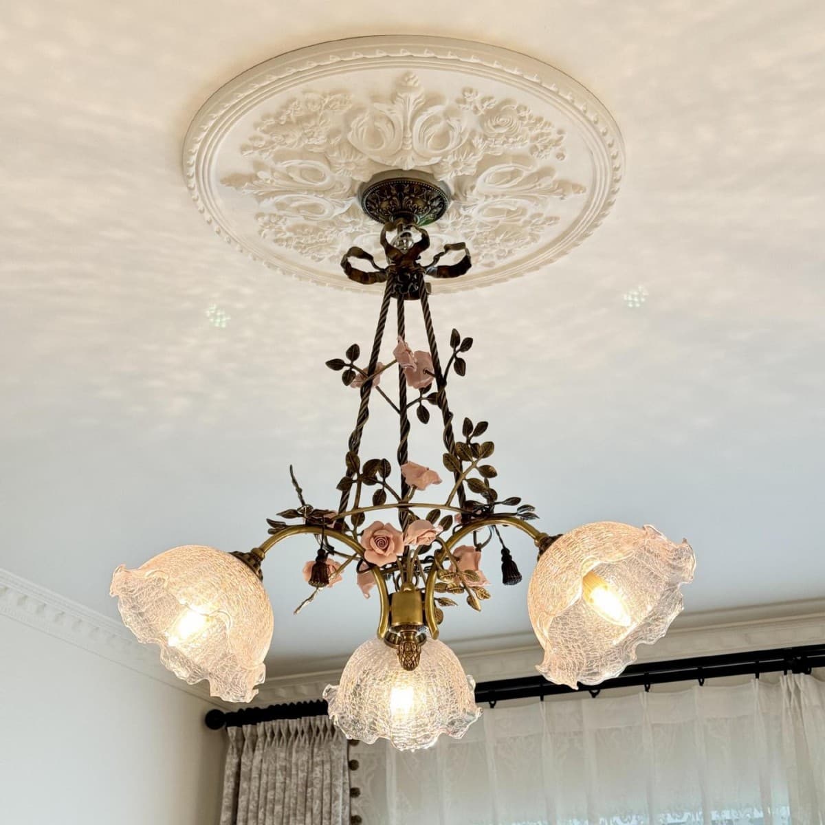 All-Copper Chandelier French Country Living Room Dining Room Bedroom Main Light Vintage Girls' Room Pink Rose Bedroom Lamp