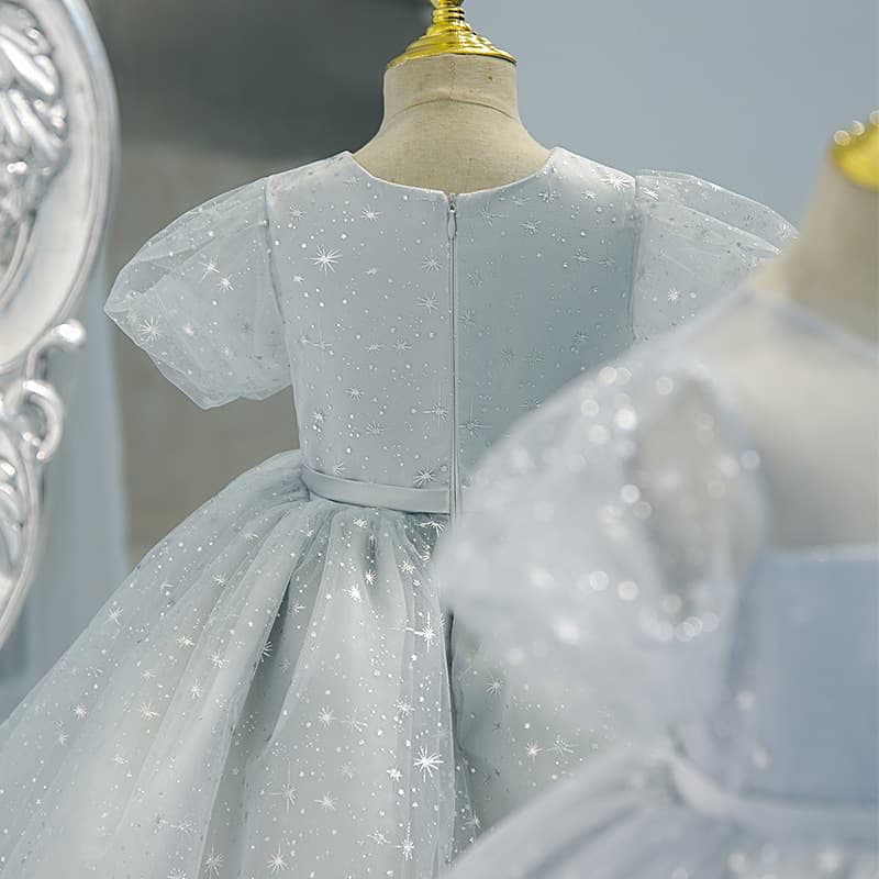 Cross-Border Birthday Girl Dress High-End Gray Flower Girl Princess Dress Little Girl Piano Performance Outfit Children's Host