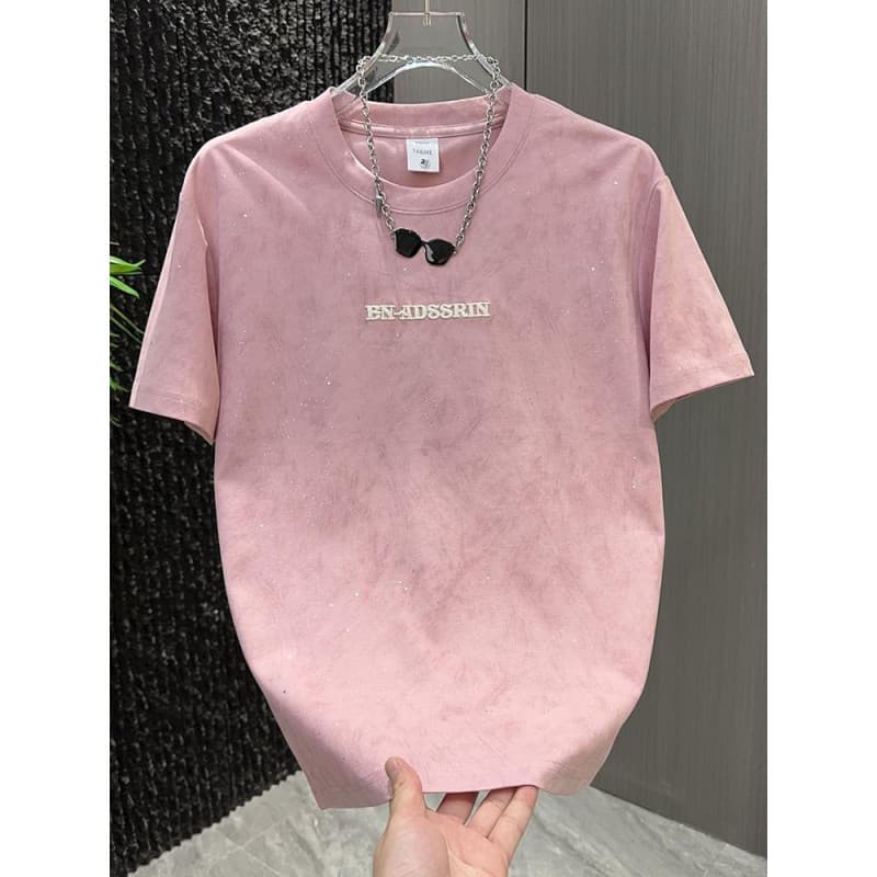 Trendy Brand Starlight Sequin Short-Sleeve T-Shirt Men's Loose Crew Neck High-End Design Black Top Summer Bestseller