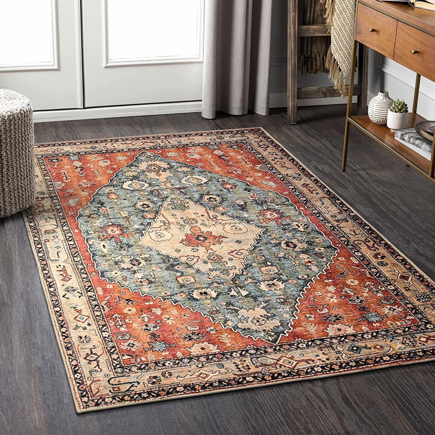 Cross-border E-commerce Bohemian Style Machine Washable Kitchen Rug Vintage Bath Mat Wool Rug Bedroom Kitchen Floor Mat