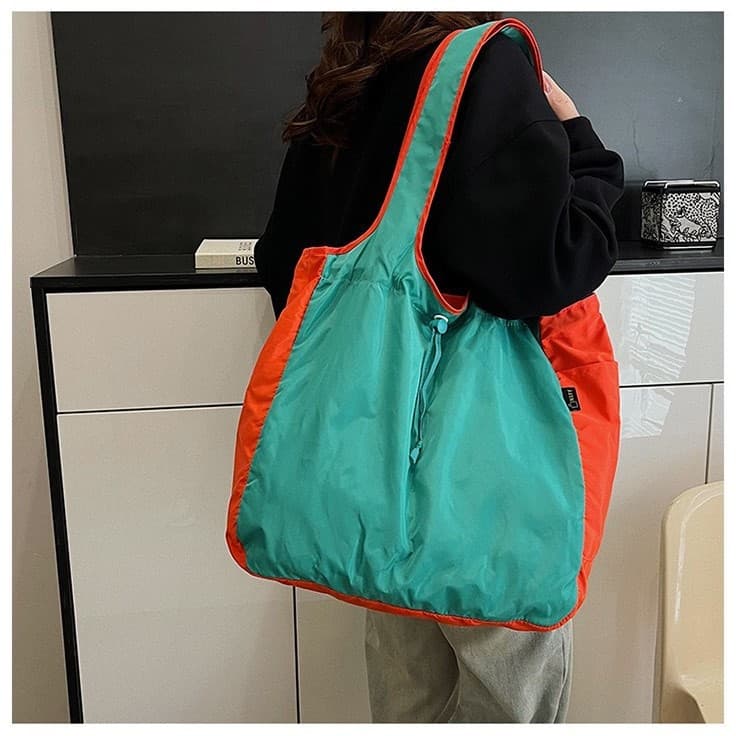 Cross-Border Korean Style Foldable Shopping Bag Large Capacity Storage Bag Waterproof Supermarket Handheld Tote Eco-Friendly Cloth Bag In Stock