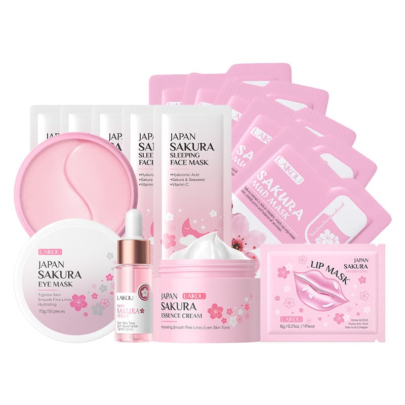 Cross-border full English LAIKOU Cherry Blossom series skincare set combination, full facial care set hydrating, manufacturer in stock