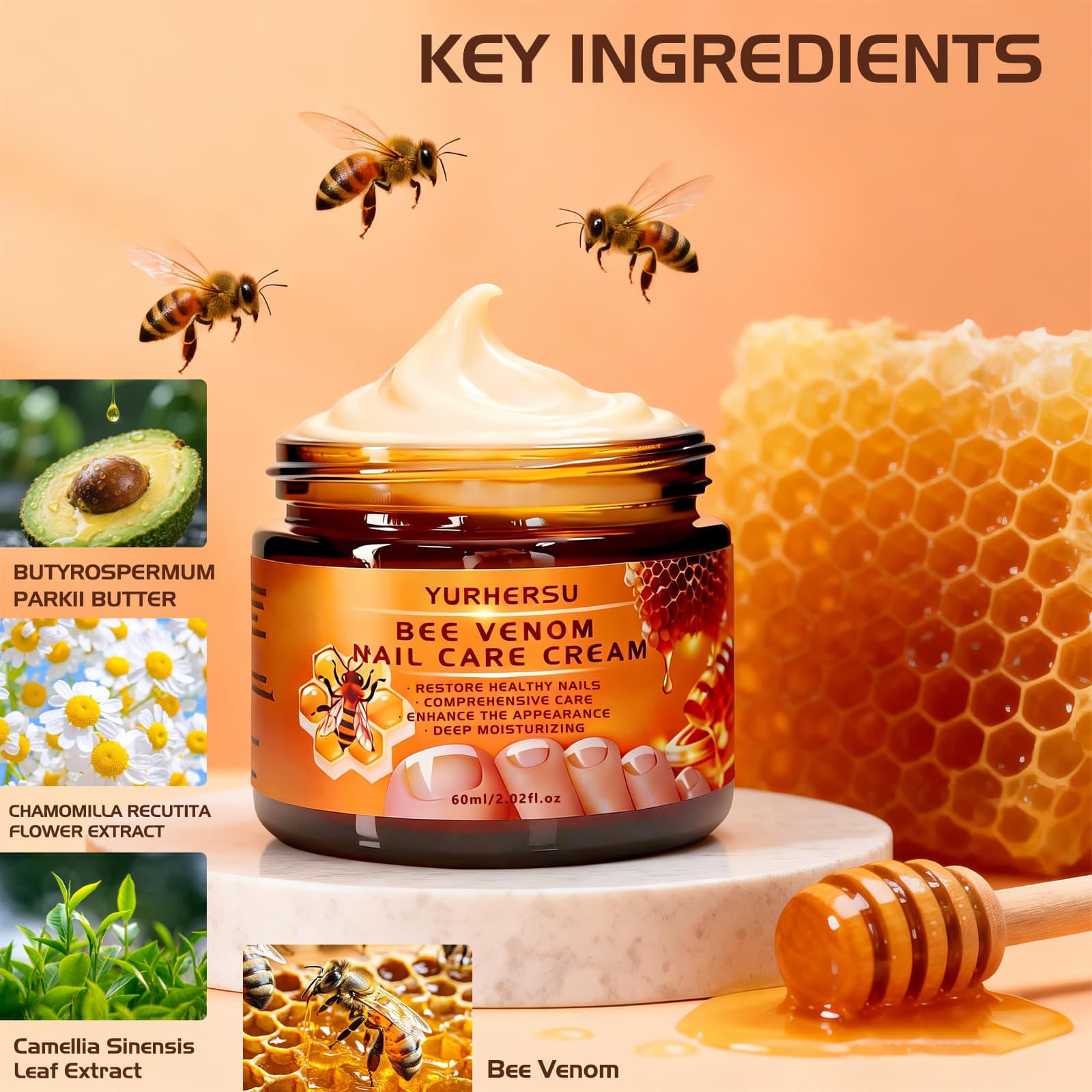 YURHERSU Cross-Border TK Bee Venom Nail Care Cream Softens Dead Skin and Hangnails, Moisturizes and Repairs Damaged Nails