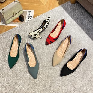 Princess Same Style Flats for Women Cross-Border Direct Supply Spring Autumn Leopard Print Low Heel Knitted High Heels Thin Heel Pointed Toe Small Kitten Heel
