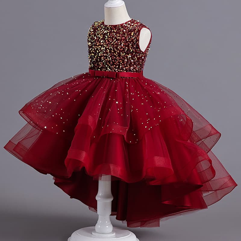 Princess Dress for Girls Sleeveless Frock Tails Dress Flower Girl Wedding Dress Puffy Skirt Children's Fashion Show Piano Perfor