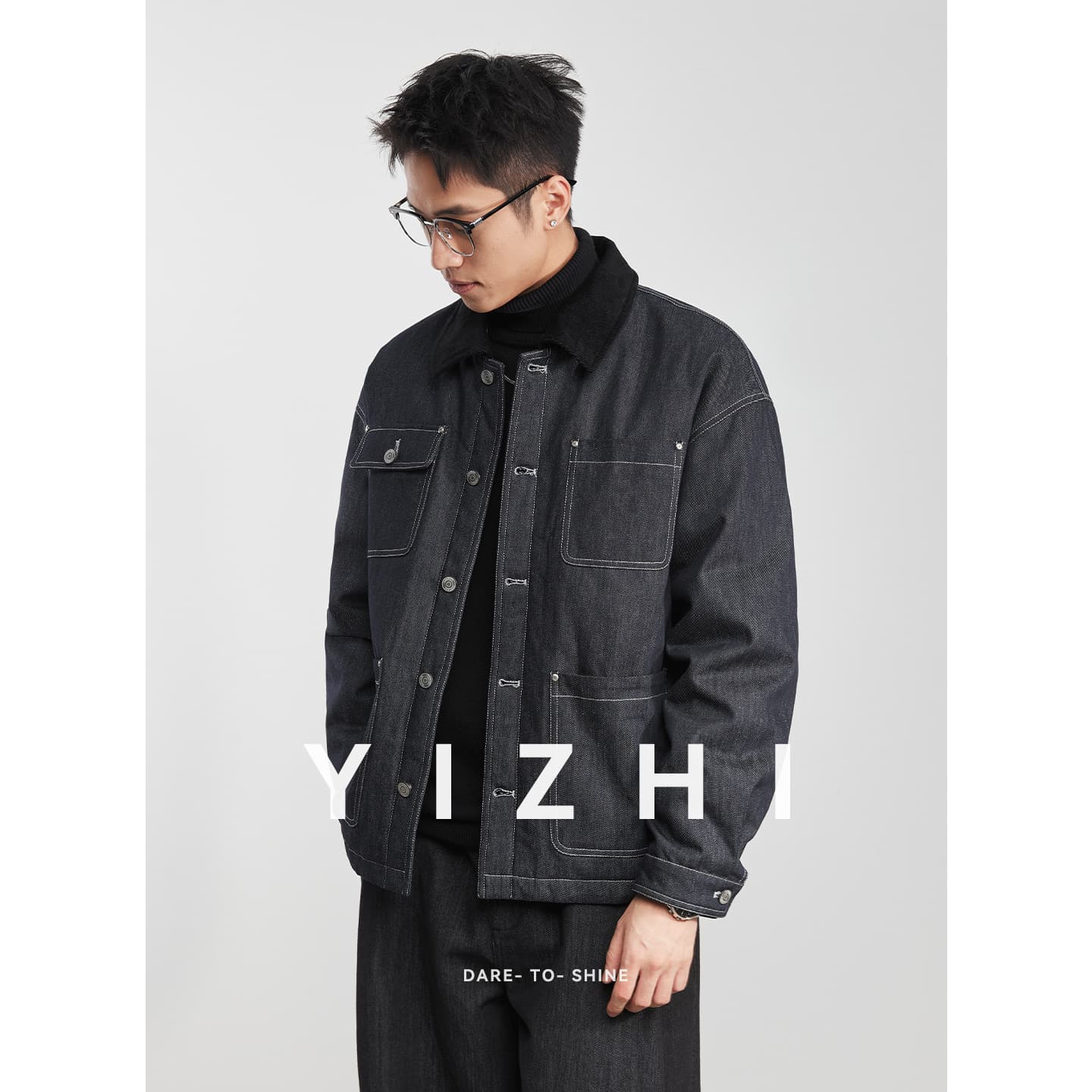 Yizhi 'Simple Trend' 90% White Duck Down American Retro Denim Down Jacket Winter Men's Warm Fashion Versatile Outerwear