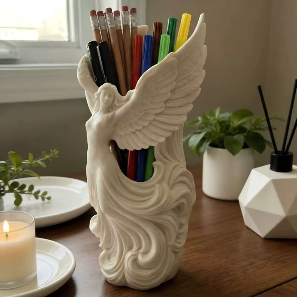 Cross-border popular 3D printed angel wings pen holder sculpture simple desktop ornament home decoration creative gift
