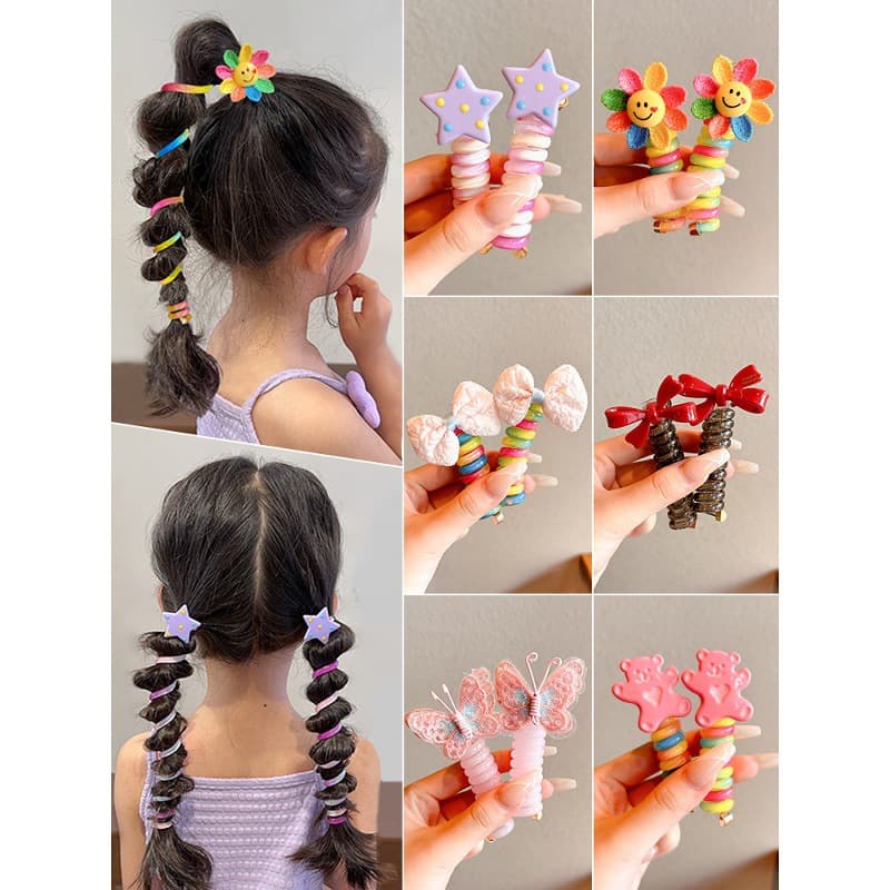 Girls' hair tie with little stars and bubbles, 2025 new braiding tool, high ponytail, telephone cord hair accessory