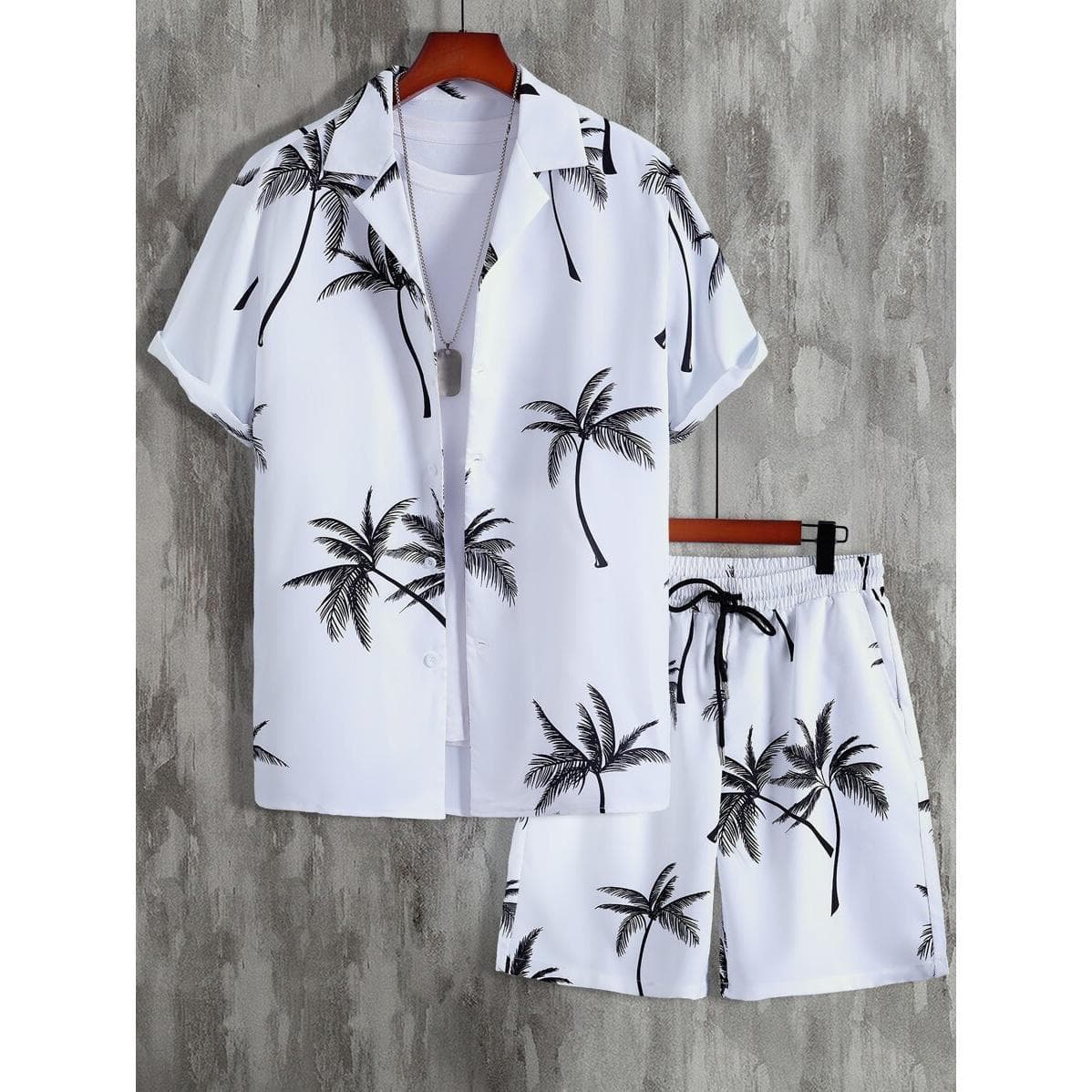 Summer Hawaiian Men's Shirt and Shorts Set Short Sleeve Casual Beach Floral Shirt Outfit
