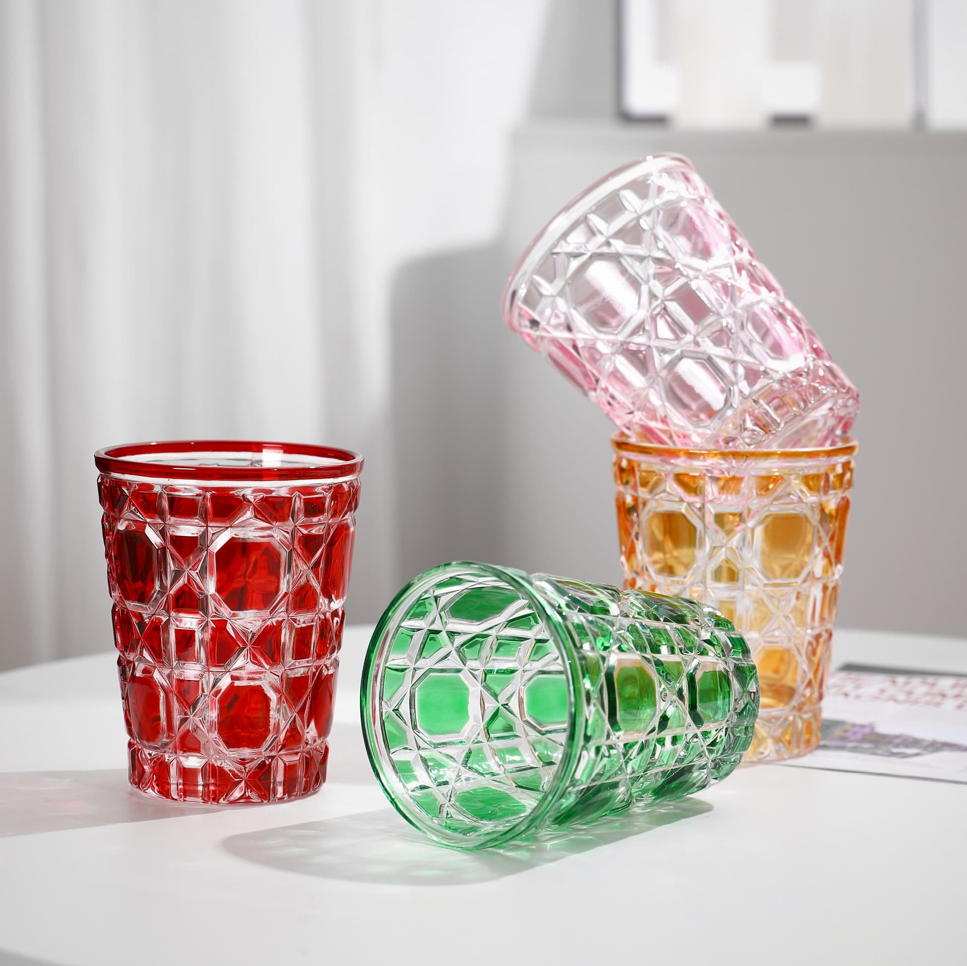 Light Luxury Diamond-Pattern Gem Crystal Cup Household Colorful Glass Water Cup Juice Cup Coffee Cup Whiskey Cup Tea Cup