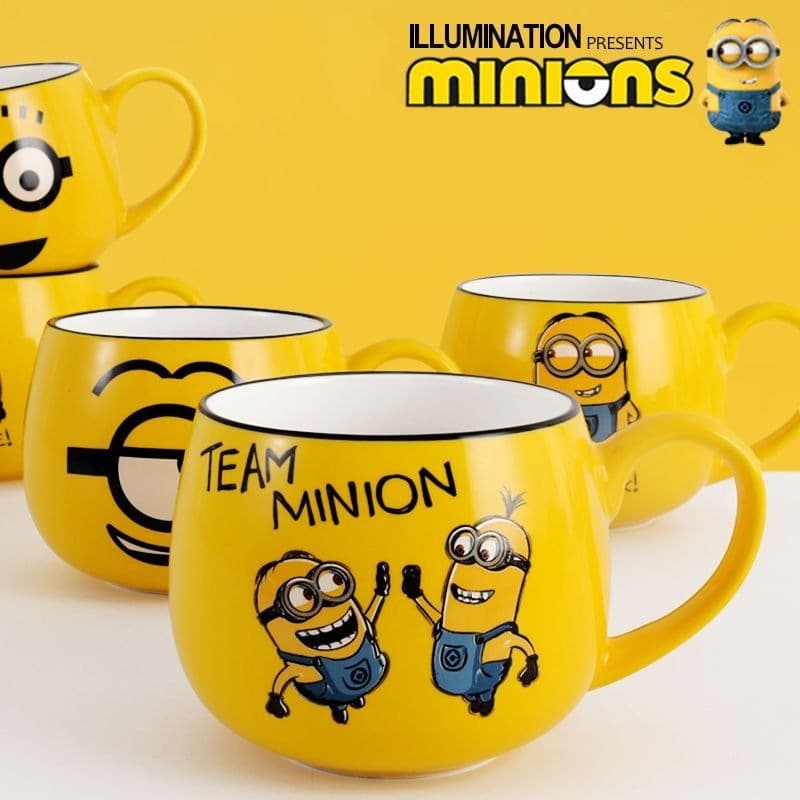 Minions Cup with Lid Cute Cartoon Ceramic Water Cup Household Drinking Mug Kids Ceramic Cup