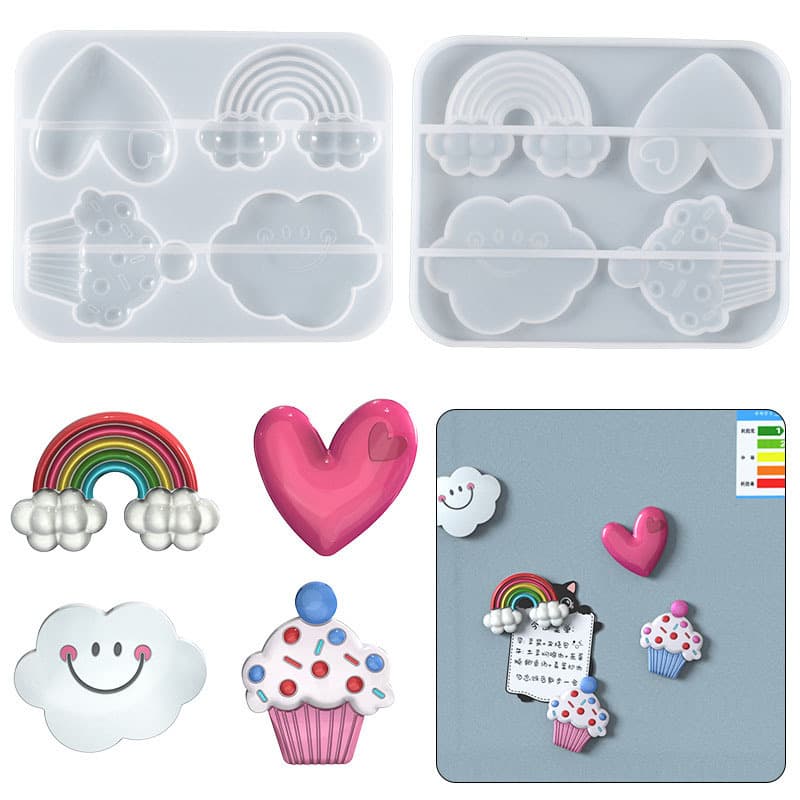 Yumeiren DIY Rainbow Cloud Epoxy Mold Love Pastry Resin Pendant Keychain Fridge Magnet Silicone Mold