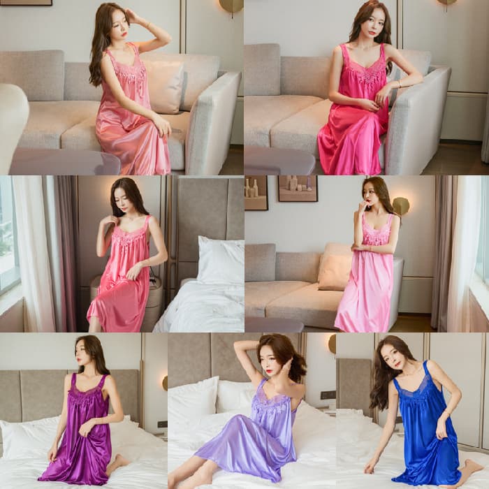 Women's Short Sleeve Silk Nightgown Summer Sleep Dress Loose Sexy Long Dress Loungewear Casual Wear