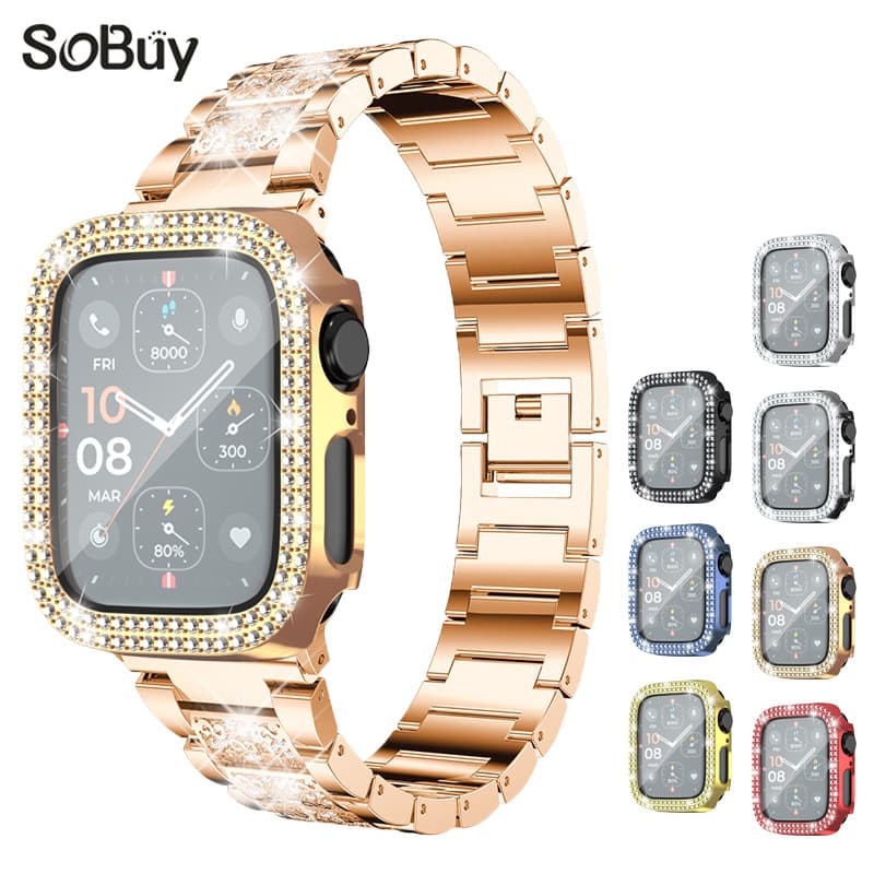 Compatible with Apple Watch 10 crystal-embedded case, transparent border integrated shell for iWatch 9.