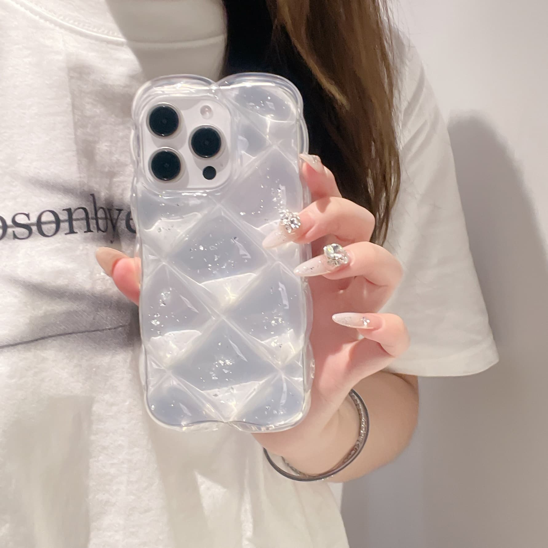 Epoxy Glitter Diamond Grid Case Compatible with iPhone 17 Pro Max, Apple 16 New Model 14/15 Soft Case