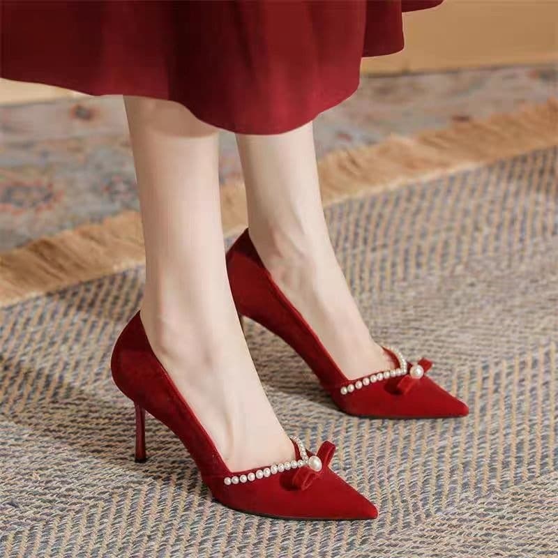 Red High Heels for Women 2026 Spring/Summer New Style, Dual-Wear Wedding Shoes for Xiuhe and Wedding Gown, Banquet Dress Shoes