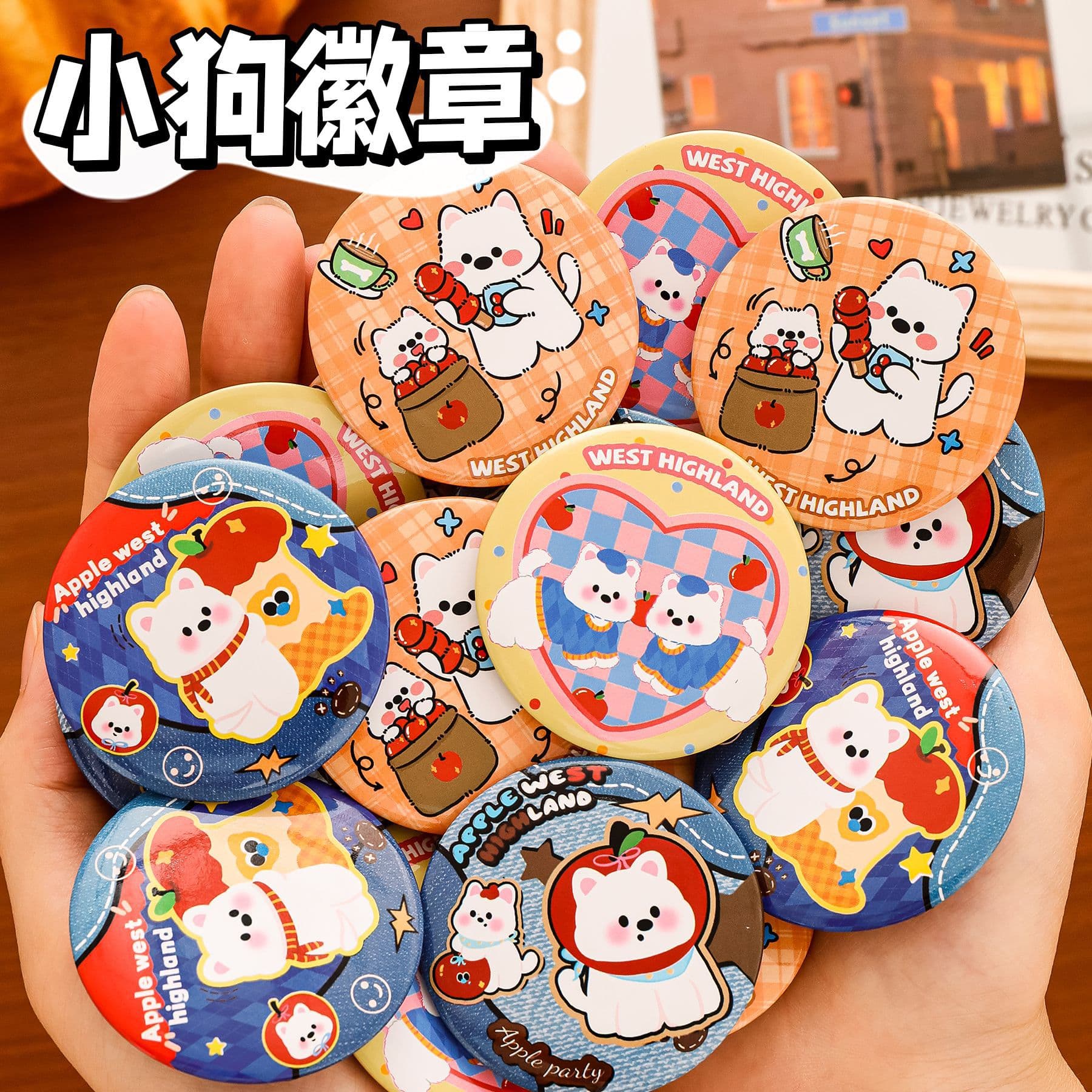 Ins West Highland Terrier Badge Pin Cute Apple Dog DIY Decorative Brooch Cartoon High-Quality Tin Pin