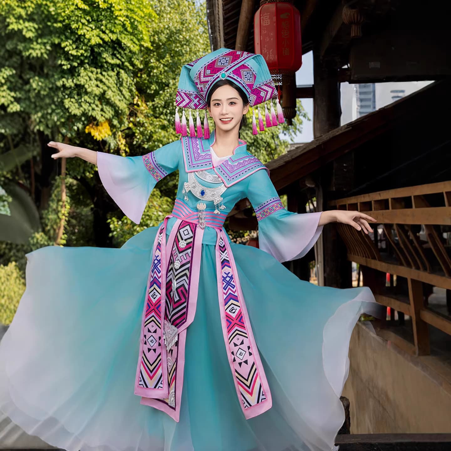 New Zhuang Costume Women Adult Traditional March 3rd Minority Clothing Travel Photo Festival Dance Performance Outfit