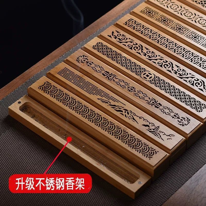 Phoebe Bamboo Agarwood Incense Box, Sandalwood Lying Incense Burner, Tea Ceremony Incense Holder with Hollow Carving and Stainless Steel Mesh Base