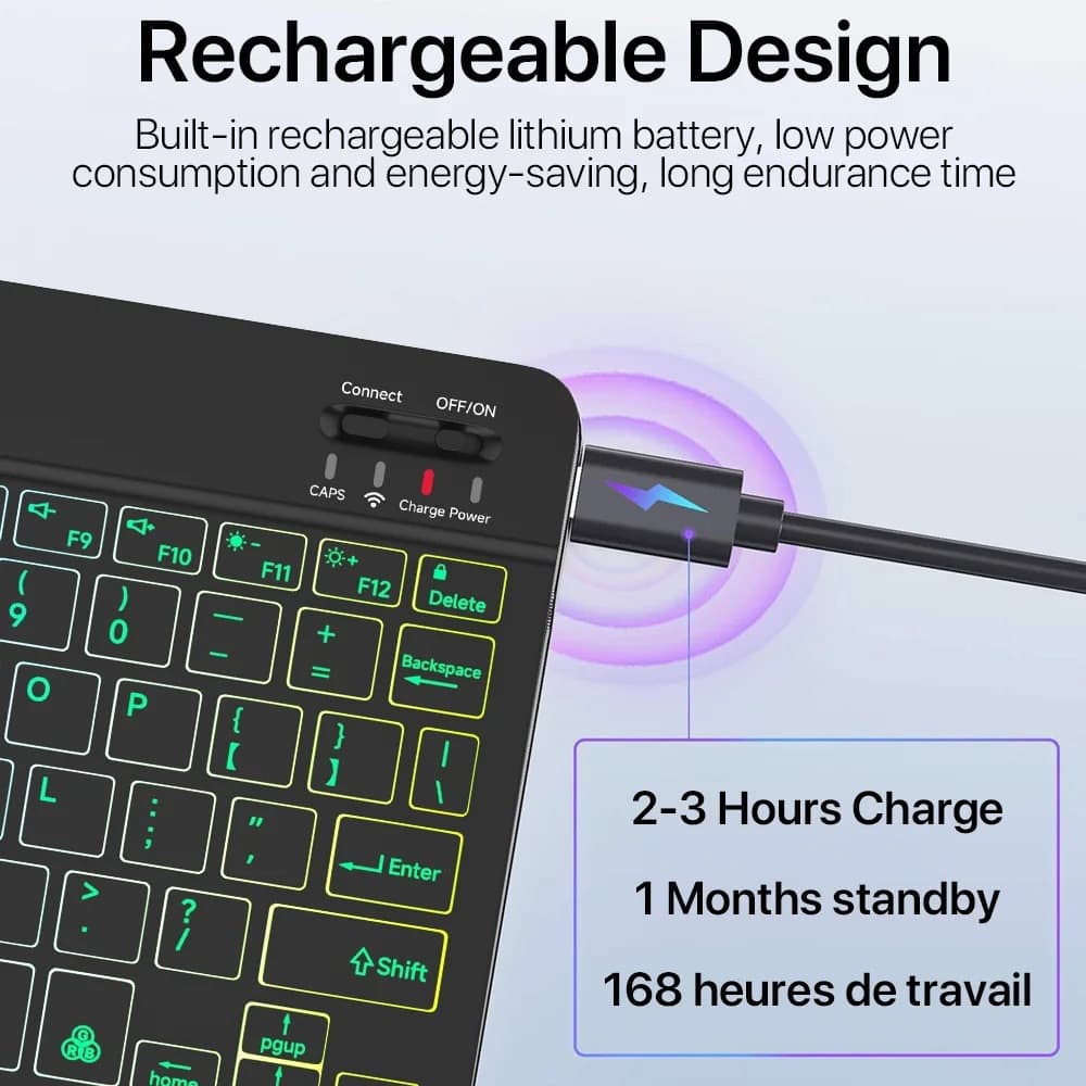 Russian Spanish Arabic Backlit Bluetooth Keyboard for iPad Phone Tablet Colorful Glowing Keyboard Mouse