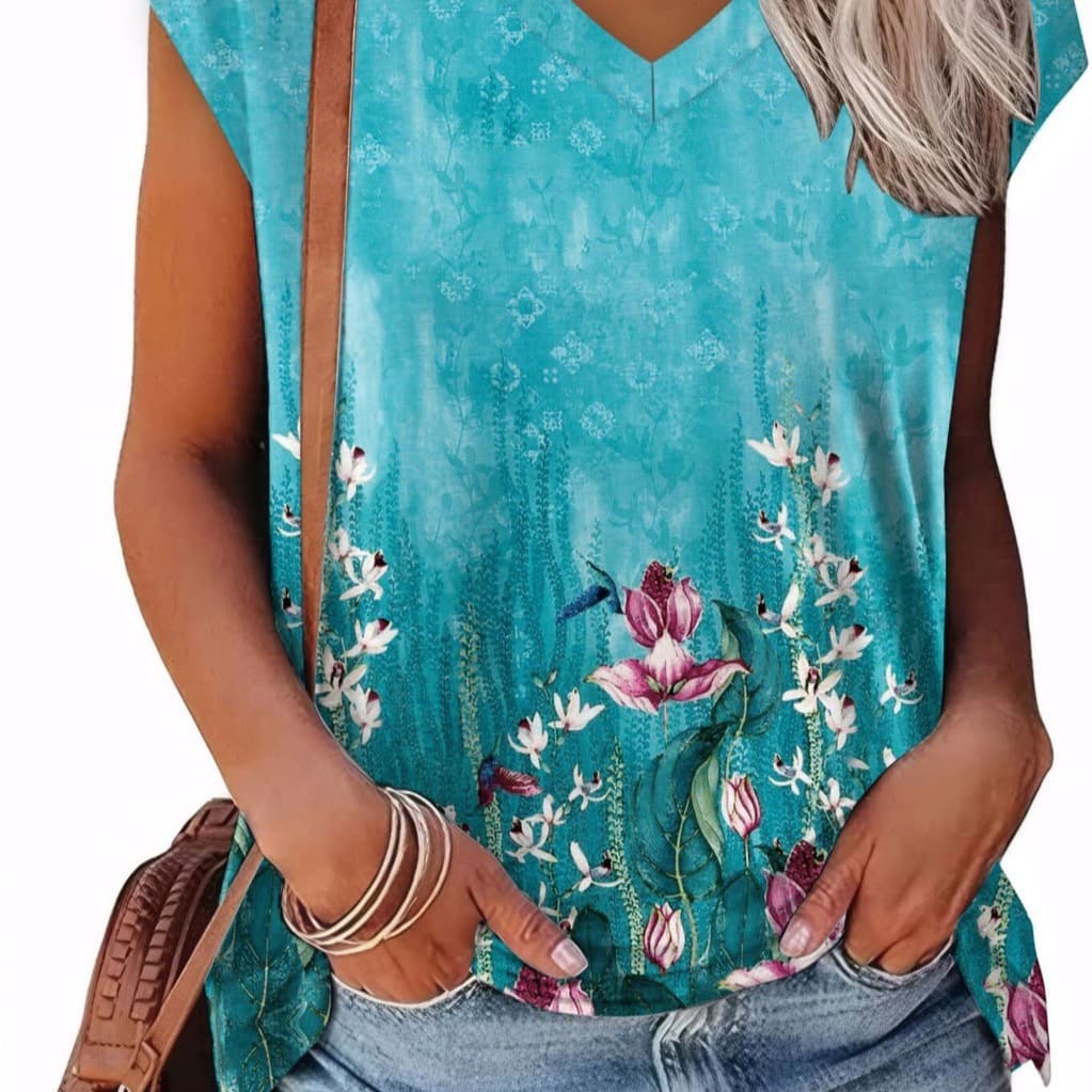 Plum Blossom Pattern Amazon European and American V-Neck Vest Floral Print Women's Top Summer Blouse