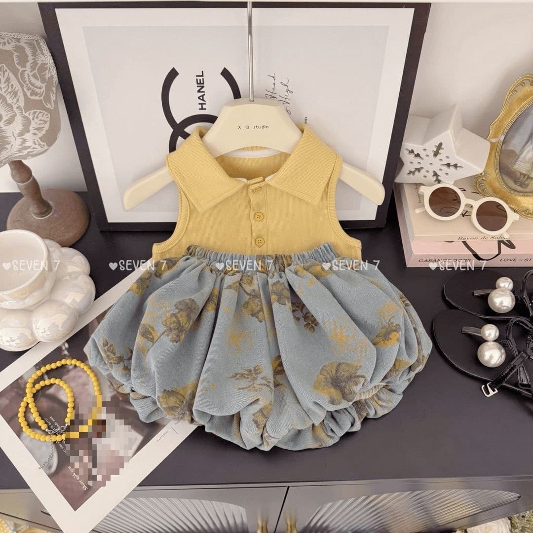 Korean style baby girl 2025 summer new style solid color vest heartbreaking light thin flower shorts two-piece trendy style